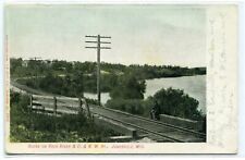 C&NW Railroad Track Rock River Janesville Wisconsin 1907c postcard picture