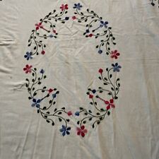 VINTAGE HAND EMBROIDERED TABLECLOTH- Bed Topper BEAUTIFUL TRAILING FLOWERS 94x62 picture