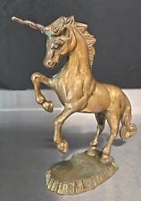 Vintage Solid Brass Unicorn Horse on Brass Stand Mythical Magical Figurine Heavy picture