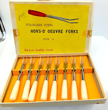 Vintage 8 Pc Stainless Steel Hors D'oeuvre Forks MCM De Lux Quality Finish picture