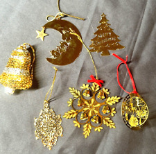 Lot of 6 Vintage Fancy Brass & Gold Tone Christmas Ornaments Metal & Sequins picture