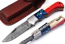 Texas Flag Custom Handmade Damascus Blade Pocket Knife | SW-714 | picture