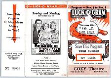 1935 SOUTH BEND INDIANA COZY THEATRE LUCK-O-GRAM*CASH DRAWING*MOVIE ADS*TRI-FOLD picture