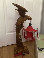 Vintage Hand Carved Wood Chinese Eagle Lamp - Working with Red Lantern Shade picture