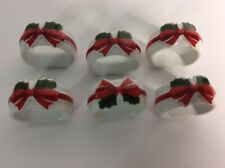 Vintage Christmas Ribbon Bow Holly Porcelain Set Of 6 Napkin Rings 1986 Japan picture