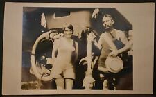 REAL PHOTO POSTCARD RPPC~Man Smokes Pipe Holds Fish with 2 Women Near Old Auto picture