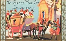 c1920 Art Deco Stagecoach Passengers People Horses Christmas  P167 picture