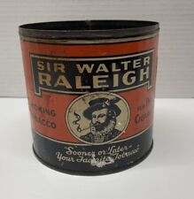 Vintage Sir Walter Raleigh Metal Tobacco Tin Large Cylinder No Lid. Empty Tin. picture