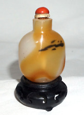 Vintage Chinese Shadow Agate Style Glass Snuff Bottle on Stand (LLA) picture