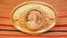 Lovely Antique french gilt bronze jewelry box with miniature painting woman lady picture