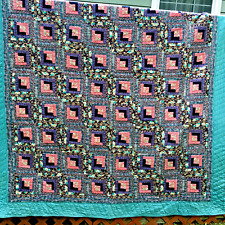 Vintage Antique All Hand Quilted 1930s Patchwork Log Cabin Depression 82” X 100” picture