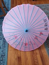Vintage Japanese Umbrella Parasol  Rice Paper Hand Painted Birds PINK  33 Inches picture