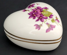 Josef Kuba JKW Bavaria Purple Violets Heart Shaped Porcelain Lidded Trinket Dish picture