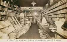 Real Photo Postcard M C Lollich Grocery Store Interior, Lyons, Iowa - ca 1910 picture