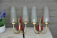 PAIR mid century Retro 1950 Maison LUNEL Wall lights sconces glass shades picture