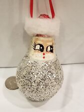Hand-painted Sparkly Santa Glass Light-bulb Ornament FUN 4.5