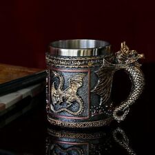 Medieval Dungeons and Dragons Coffee mug - 14oz Stainless Gold Roaring Dragon Be picture
