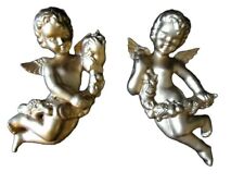 VINTAGE  ANGEL CHERUB SET OF 2 VICTORIAN GOLD WALL HOLLYWOOD REGENCY MCM picture