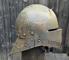 Medieval Knight Sallet Helmet Steel Helmet Functional Old Rust Antique picture