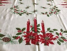 VTG Rectangular Christmas Tablecloth w/ Poinsettias /Holly/Red Candles 53x62 EUC picture