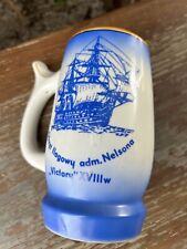 VTG Mug Stein Large Poland Lubiana Pottery Ship HMS Victory 6-3/4”X 5” Old Stamp picture