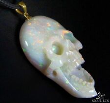 Amazing Flash Gemstone Opal Carved Crystal Skull Pendant with 18K solid Gold picture