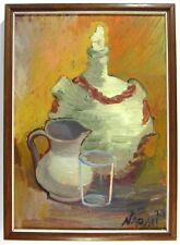 Vintage Mid Century Modern Painting Still Life Jug Pitcher Oil Signed Naomi 1969 picture