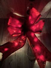 BIG 15”x19”  LED Light Up Christmas BOW.Red Plush Gold SnowflakesNew picture