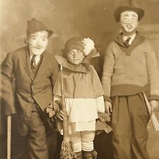 Antique RPPC Real Postcard Children In Creepy Spooky Halloween Costumes picture