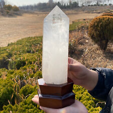 3.57lb Natural Clear Quartz Obelisk Energy Cystal Point Wand Tower Decor + Stand picture