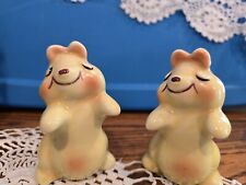 Vintage MCM Anthropomorphic Adorable Hugging Bunnies Salt And Pepper Shakers... picture