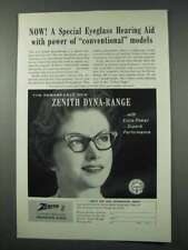 1961 Zenith Dyna-Range Hearing Aid Ad - Eyeglass picture