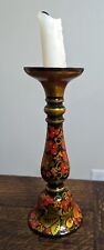 Vintage wooden candlestick USSR hand-painted Khokhloma picture