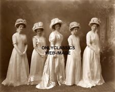 1890 VINTAGE VICTORIAN WEDDING PARTY 8X10 PHOTO BEAUTIFUL BRIDE WHITE DRESS HATS picture