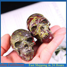 Natural Dragon Bloodstone Quartz Crystal Skull Hand Carved Skeleton Statue Reiki picture