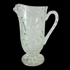 Antique Annahutte German Brillant Cut Glass Buzzsaw Pitcher 9”T 5”W ArtGlass Jug picture