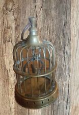 Vintage Small Solid Brass Bird Cage With Bird On Perch Made In India picture
