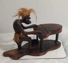Vintage Hand Carved Wooden Tribal Islander Piano Player - Decor Art 10x7x4 apprx picture
