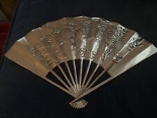Vintage Brass Chinese Asian Dragon Phoenix Fan Wall Decor 11.75 picture
