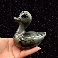 Vintage Mexican Pottery Tonola Duck Bird Handpainted Mexico Folk Art 4”T 4”W picture