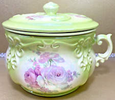 Arnel's Chamber Pot Pink Roses Vintage 1976 Stunning Pearl Green Retro Pottery picture