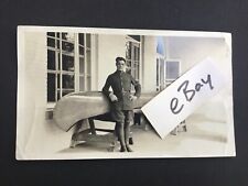 Rare WWI USMC Named Sergeant Uniform Photo Posed in Front of Canoe B & W picture
