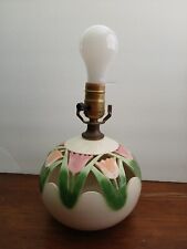 Vintage Small Ivory Ceramic Lamp with Pink and Peach Tulips picture