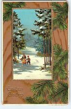 Gold Tone Embossed Christmas Greetings Germany 1911 Window View Postcard A1 picture