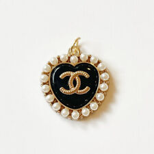 Chanel Designer Black Pearl Heart 23mm STAMPED Designer Button  picture