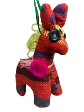 Vtg Folk Art Handmade 3.5” Fabric Mexican Donkey Burro Piñata Hanging Ornament picture