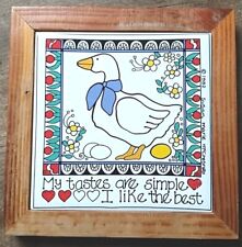 VTG Wood framed Tile Trivet Geese Duck  Marked Susan McChesney  1982 Wall Art picture