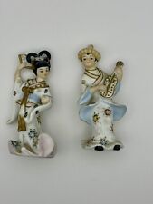 Vintage Japanese Porcelain Figurine Geisha And Musician Lefton Rare Set 4.5” picture