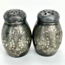 Antique Rockford Quadruple Silverplate Etched Miniature Salt Pepper Shakers 1925 picture
