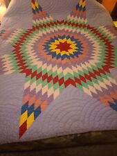 Vtg Hand Sewn Cotton Quilt Radiating Star Pattern Colorful Purple Backing 73x79 picture